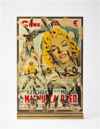 Mimmo Rotella "Senza titolo" 
decollage su acciaio, multiplo
cm 33x23
Firmato e