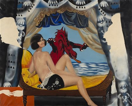 Aurelio Carminati "La bella e la bestia" 1965
olio e tecnica mista su tela
cm 80