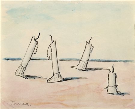 Fiorenzo Tomea "Candele" 
acquerello su carta
cm 14x17,5
Firmato in basso a sini