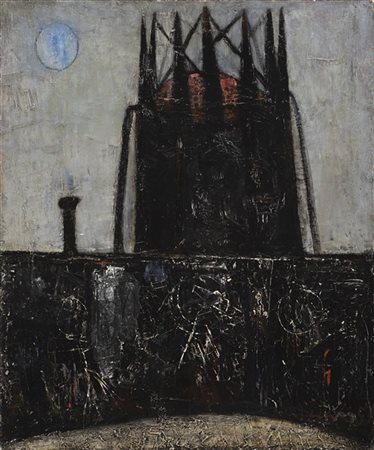 Gianfranco Ferroni "Gasometro" 1957olio su telacm 60x50Firmato e datato 57 in