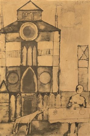 Franco Gentilini "Banchetto davanti alla Cattedrale" 1960
inchiostro e acquerell