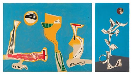 Sergio Dangelo Lotto composto da due opere:
"La bella estate" 1970
olio su tela,