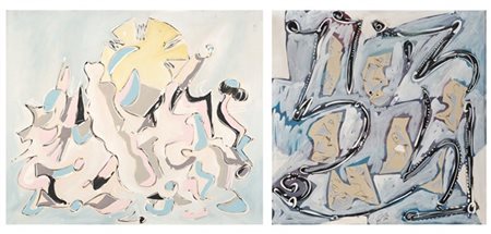 Sergio Dangelo Lotto composto da due opere:
"Pipeye rock" 1960
olio su tela, cm