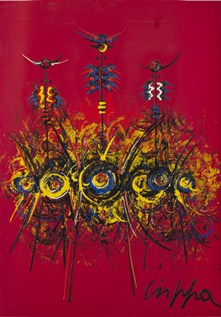 Roberto Crippa "Totem" 1956
olio su faesite
cm 99,5x70
Firmato in basso a destra