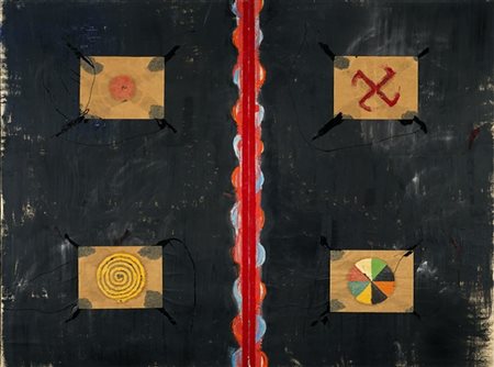 Luciano Bartolini "Colonna di mezzo (Asclepio)" 1987
smalto, olio e collage su t