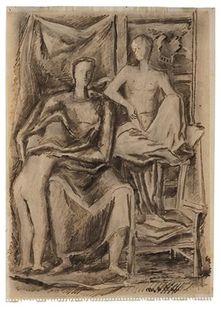 Arturo Martini "Composizione di figure" 
tecnica mista su carta
cm 49x34,5
Firma