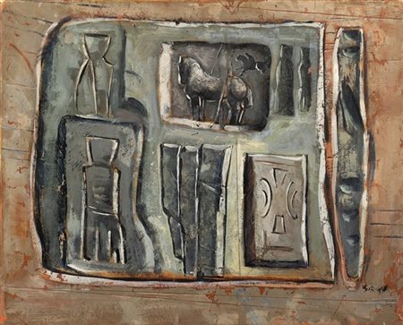 Mario Sironi "Composizione" 1950 circa
olio e matita grassa su carta applicata s