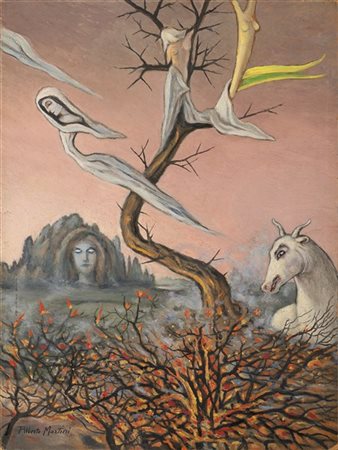 Alberto Martini "Fiori di fuoco nella vallata barocca" 1933
olio su masonite
cm