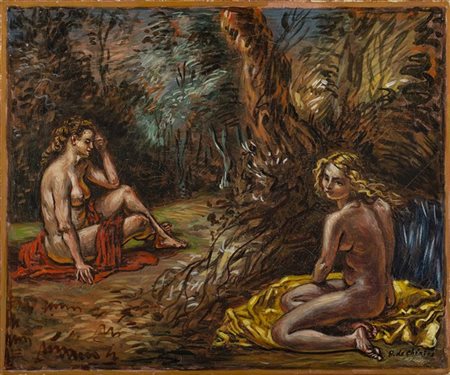 Giorgio de Chirico "Bagnanti" 1945olio su telacm 50x60Firmato in basso a dest