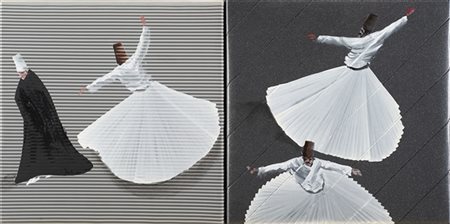 Aldo Mondino "Dittico ottico" 
olio su linoleum
cm 41x81
Firmato e titolato al r