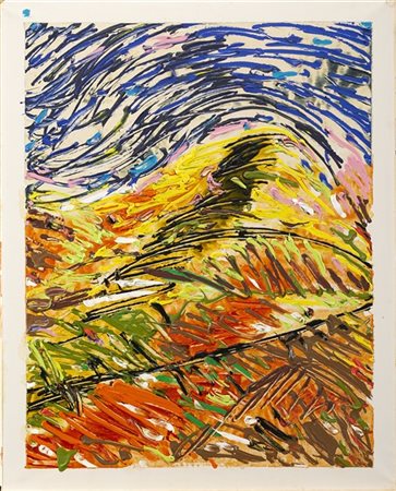 Mario Schifano "Collina in terra" 1985
smalto e acrilico su tela
cm 100x80
Firma