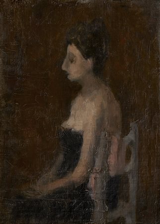 Domenico Cantatore , Figura seduta , Olio su tela cartonata