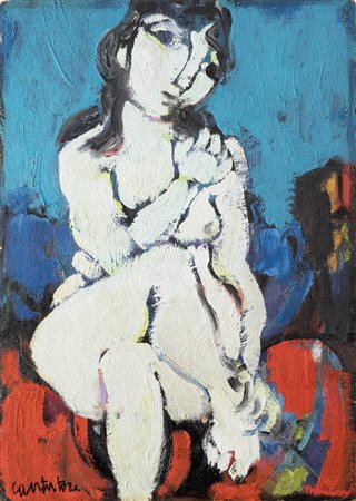 Domenico Cantatore , Figura femminile , Acrilico su cartone