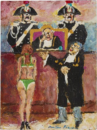 Walter Piacesi , La parola alla difesa , Olio su cartone