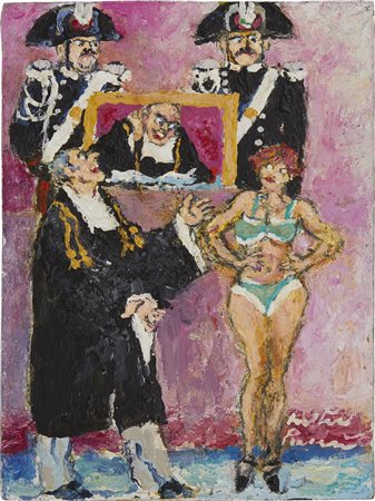 Walter Piacesi , La parola alla difesa , Olio su cartone