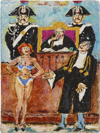 Walter Piacesi , La difesa , Olio su tavola