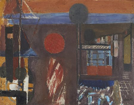 Bruno Saetti , Paesaggio , Affresco su tela