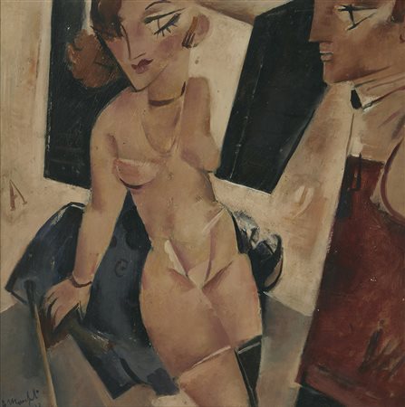 Alberto Manfredi , La modella rosa , Olio su faesite