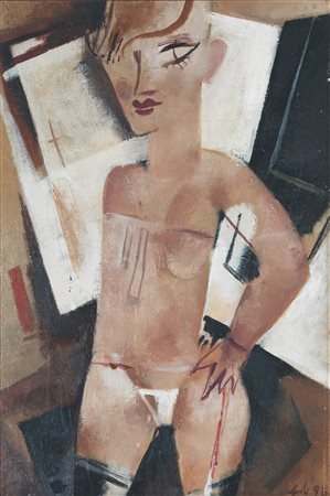 Alberto Manfredi , Nudino , Olio su tela cartonata