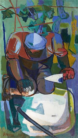 Renato Birolli , Uomo e fossa di calce , Olio su tela