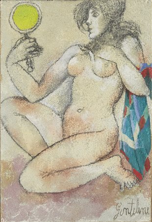 Franco Gentilini , Decamerone VI, 8 , Olio e collage su cartone sabbiato e intelato