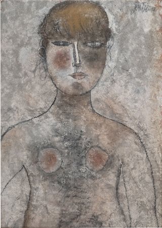 Franco Gentilini , Ritratto di donna , Olio su cartoncino sabbiato e intelato