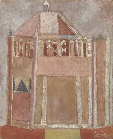 Franco Gentilini , Il Battistero (n. 1) , Olio su tela sabbiata