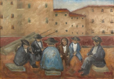 Ottone Rosai , Riposo di operai , Olio su tela