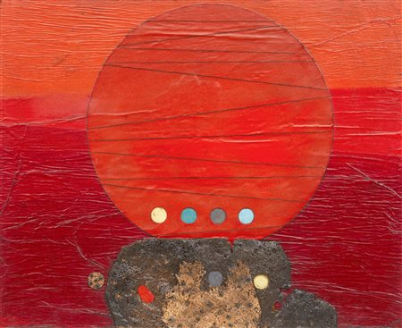 Roberto Crippa , Senza titolo , Collage e sughero su tavola