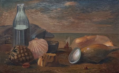 Mario Tozzi , Natura morta sulla spiaggia , Olio su tela