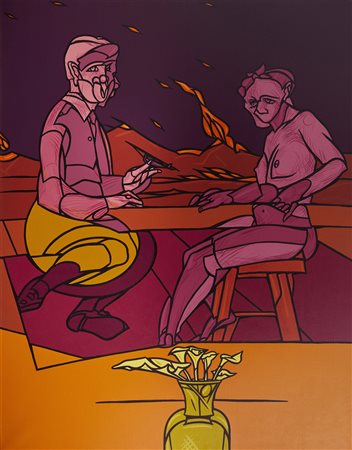 Valerio Adami , Guardo la montagna che brucia , Acrilico su tela