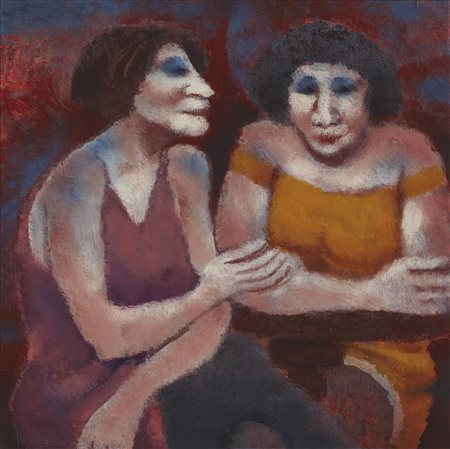 Remo Squillantini , Conversazione , Olio su tavola