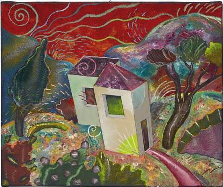 Luca Alinari , Cielo rosso , Tecnica mista su tela