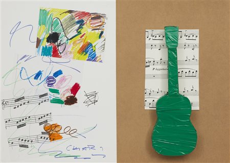 Giuseppe Chiari , Senza titolo , Tecnica mista e collage su carta riportata su masonite