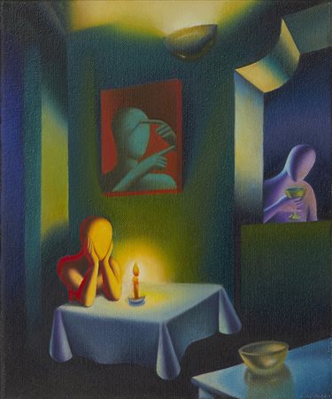 Mark Kostabi , The in crowd , Acrilico su tela