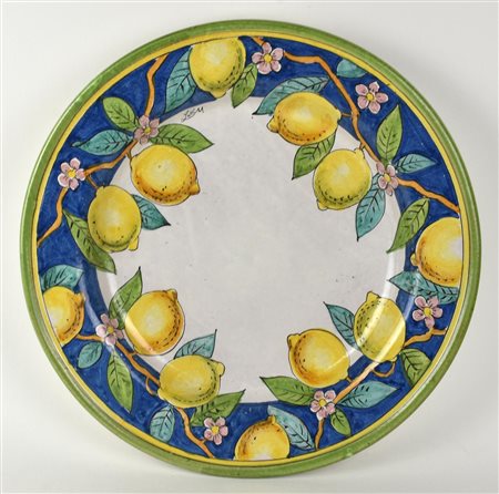 GRANDE PIATTO DA PARATA in ceramica decorata ad agrumi e piccoli fiori a...