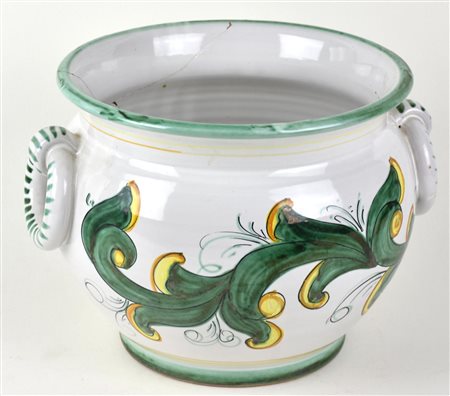 CACHEPOT in ceramica De Rosa Vietri con decorazione vegetale h cm 21, diam cm...