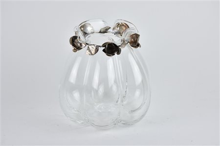VASO IN VETRO con decorazione in argento alt. cm 18