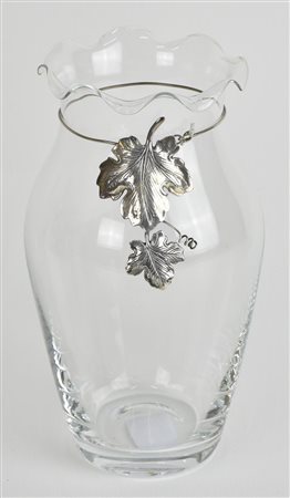 VASO IN VETRO con decorazione in argento Sterling 925 alt. cm 22