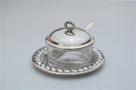 FORMAGGERA IN VETRO E METALLO ARGENTATO, CASSETTI di forma rotonda,...