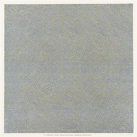 SOL LEWITT
Yellow grid, red circles, blue arcs from four sides, and black arcs from four corners, 1972