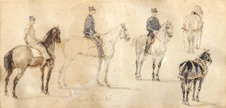 SEBASTIANO DE ALBERTIS<BR>Milano 1828 - 1897<BR>"Schizzi di cavalli e cavalieri"