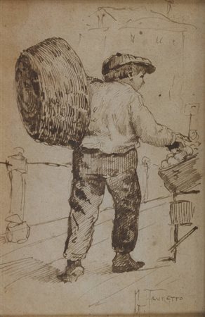 GIACOMO FAVRETTO<BR>Venezia 1849 - 1887<BR>"Bambino con cesto"