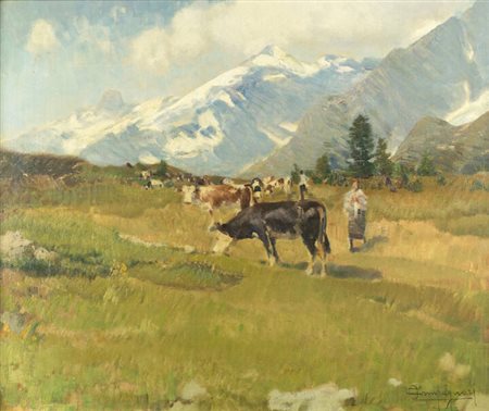 OTTORINO CAMPAGNARI<BR>Mestre (VE) 1910 - 1982 Torino<BR>"Pascolo nell'alta Val Venù"