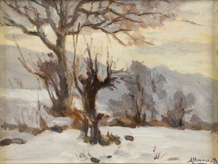 MARIO ALBANO<BR>Torino 1896 - 1968<BR>"Paesaggio con neve"
