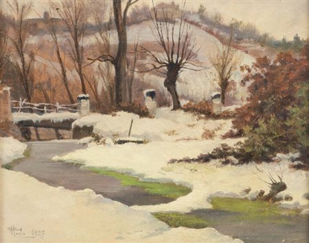 CAMILLO MERLO<BR>Torino 1856 - 1931<BR>"Paesaggio innevato" 1927