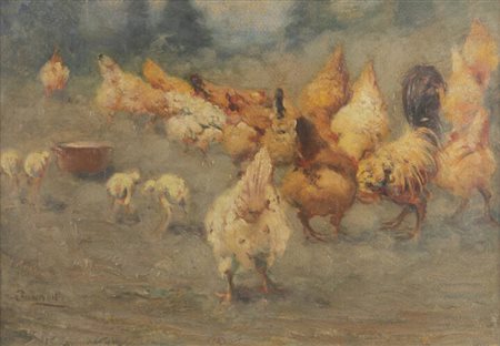 GIOVANNI GUARLOTTI<BR>Galliate (NO) 1869 - 1954 Torino<BR>"Galline"