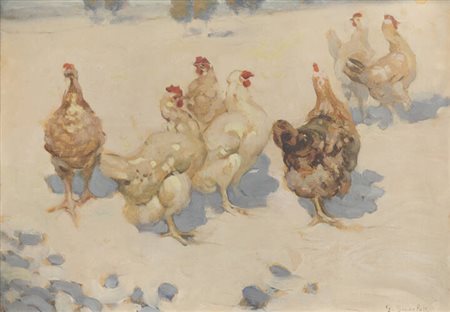 GIOVANNI GUARLOTTI<BR>Galliate (NO) 1869 - 1954 Torino<BR>"Galline"