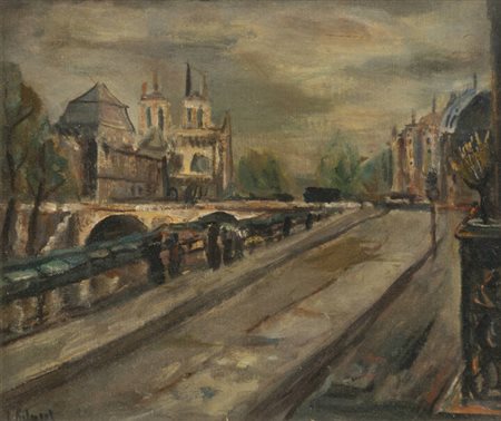 ESO PELUZZI<BR>Cairo Montenotte (SV) 1894 - 1985<BR>"Parigi- Pont  Saint-Michelle e Montmartre" 1936