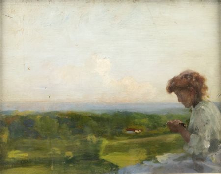 ORESTE PIZIO<BR>Torino 1879 - 1938<BR>"Paesaggio con figura femminile"